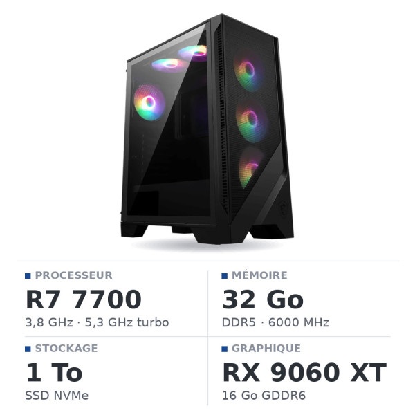 PC Gamer UltraPC Ryzen 7 7700/1TB SSD/32GB DDR5/RX9060XT 16G