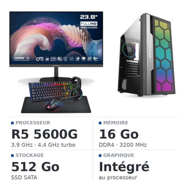 SETUP Gamer Essential R5 5600G + XGC-120 + X24G14IFF 144Hz