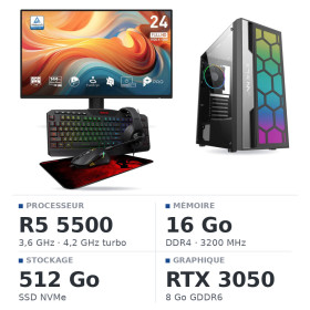 SETUP Gamer UltraPC R5 5500 RTX3050 8GB + MP243 E14 24" 144Hz + S101-BA-3