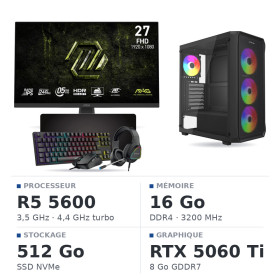 SETUP Ryzen 5 5600 RTX5060 Ti 8Go + MAG 272F X24 27" 240Hz + XGC-870
