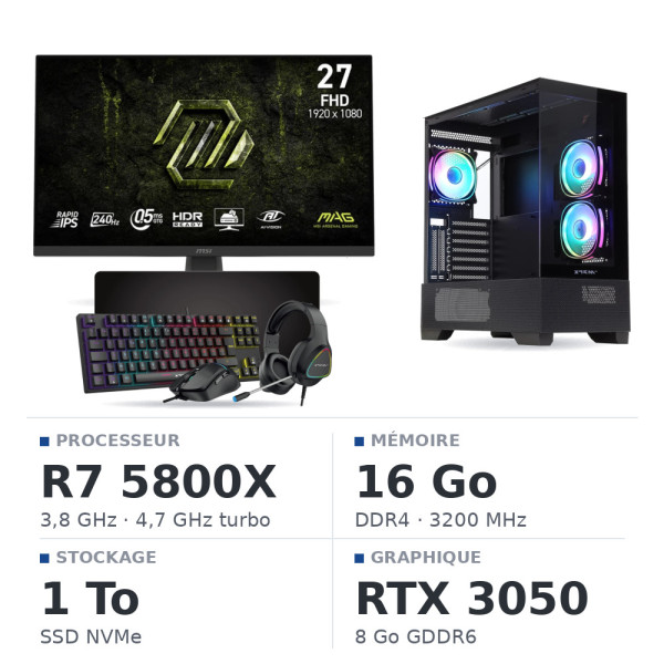 SETUP Ryzen 7 5800X RTX3050 8Go + MAG 272F X24 27" 240Hz + XGC-870