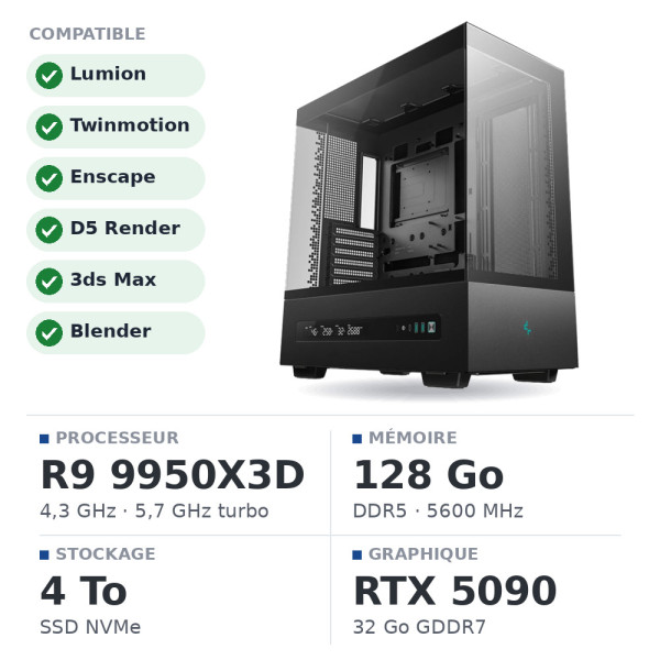 PC PRO UltraPC Rendu 3D Expert Ryzen 9 9950X3D/128GB/4TB SSD/RTX 5090 32GB