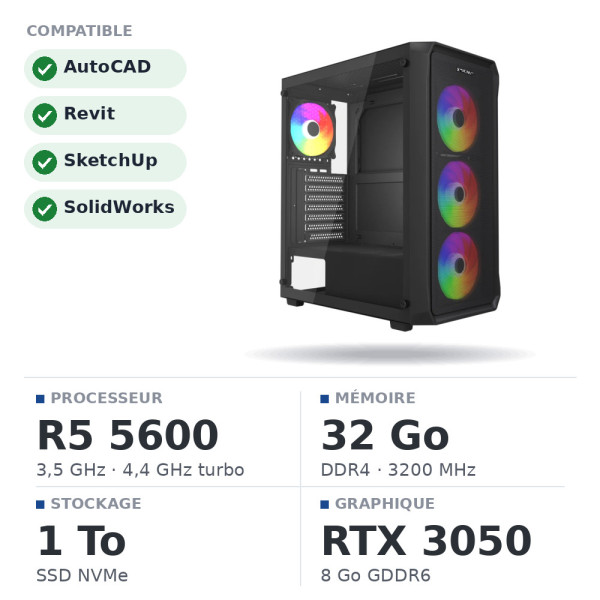 PC PRO UltraPC Architecture Petit budget Ryzen 5 5600/32GB/1TB SSD/RTX 3050 8GB