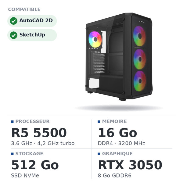 PC PRO UltraPC Architecture 2D Ryzen 5 5500/16GB/512GB SSD/RTX 3050 8GB