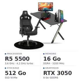 SETUP Complet UltraPC R5 5500 RTX3050 8GB + MP243 E14 24" 144Hz + S101-BA-3 + Fauteuil Slayer + Bureau NEXUS + Tapis