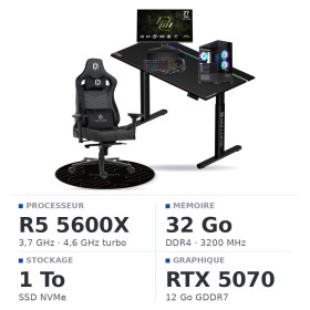 SETUP Complet Ryzen 5 5600X RTX5070 12Go + MAG 272F X24 27" + XGC-870 + Fauteuil Basilisk + Bureau TITAN PRO 140 + Tapis