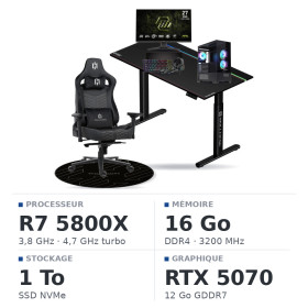 SETUP Complet Ryzen 7 5800X RTX5070 12Go + MAG 272F X24 27" 240HZ + XGC-870 + Fauteuil Basilisk + Bureau TITAN PRO 140 + Tapis