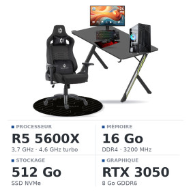 SETUP Complet Ryzen 5 5600X/16Go/512Go SSD/RTX3050 8Go + 24" 144Hz + S101-BA-3 + Fauteuil Slayer + Bureau NEXUS + Tapis
