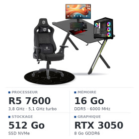 SETUP Complet Ryzen 5 7600/16GB DDR5/512GB SSD/RTX3050 8GB + 24" 144Hz + S101-BA-3 + Fauteuil Slayer + Bureau NEXUS + Tapis