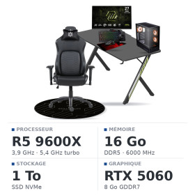 SETUP Complet Ryzen 5 9600X/16GB DDR5/1TB SSD/RTX5060 + 27" 240Hz + S101-BA-3 + Fauteuil Nightfall + Bureau NEXUS + Tapis