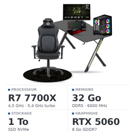 SETUP Complet Ryzen 7 7700X/32GB DDR5/1TB SSD/RTX5060 + 27" 240Hz + S101-BA-3 + Fauteuil Nightfall + Bureau NEXUS + Tapis