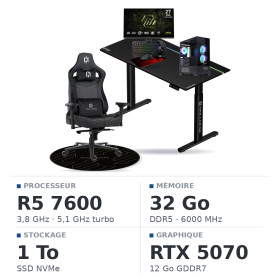 SETUP Complet Ryzen 5 7600/32GB DDR5/1TB SSD/RTX5070 + 27" 240Hz + S101-BA-3 + Fauteuil Basilisk + Bureau TITAN PRO 140 + Tapis