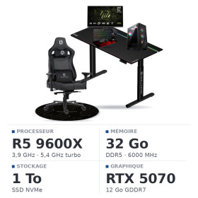 SETUP Complet Ryzen 5 9600X/32GB DDR5/1TB SSD/RTX5070 + 27" 240Hz + S101-BA-3 + Fauteuil Basilisk + Bureau TITAN PRO 140 + Tapis