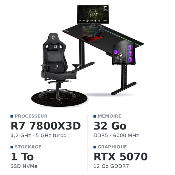 SETUP Complet Ryzen 7 7800X3D/1TB SSD/32GB DDR5/RTX5070 + 27" 240Hz + S101-BA-3 + Basilisk + TITAN PRO 140 + Tapis