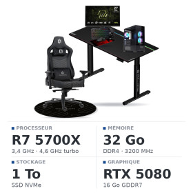 SETUP Complet Ryzen 7 5700X/1TB SSD/32GB/RTX5080 + 27" 240Hz + S101-BA-3 + Fauteuil Basilisk + Bureau TITAN PRO 140 + Tapis