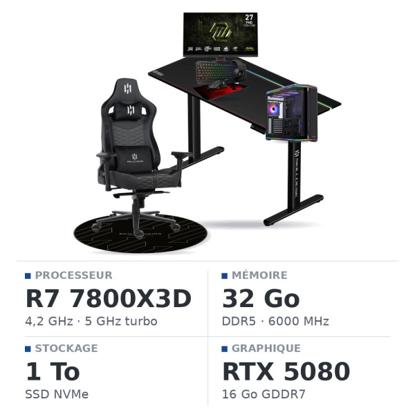 SETUP Complet Ryzen 7 7800X3D/1TB SSD/32GB DDR5/RTX5080 + 27" 240Hz + S101-BA-3 + Basilisk + TITAN PRO 140 + Tapis