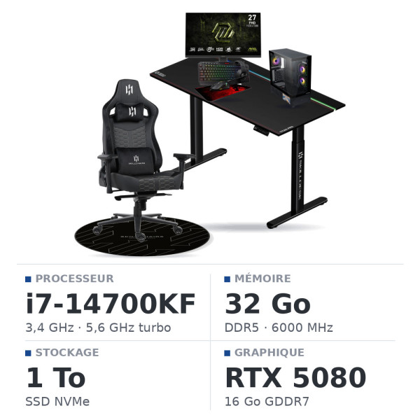 SETUP Complet Intel Core i7 14700KF/1TB SSD/32GB DDR5/RTX5080 + 27" 240Hz + S101-BA-3 + Basilisk + TITAN PRO 140 + Tapis