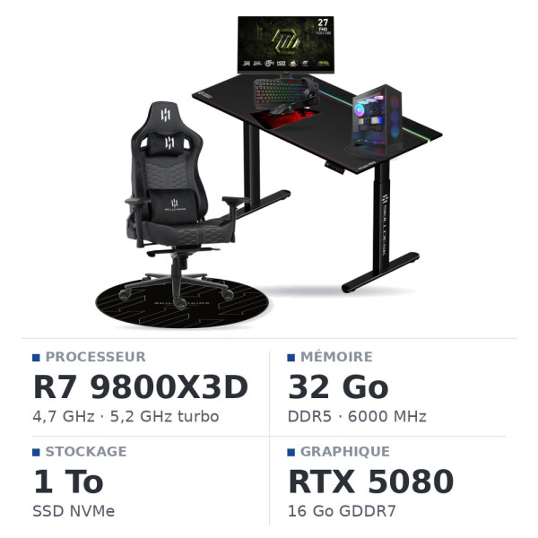 SETUP Complet Ryzen 7 9800X3D/1TB SSD/32GB DDR5/RTX5080 16GB + 27" 240Hz + S101-BA-3 + Basilisk + TITAN PRO 140 + Tapis