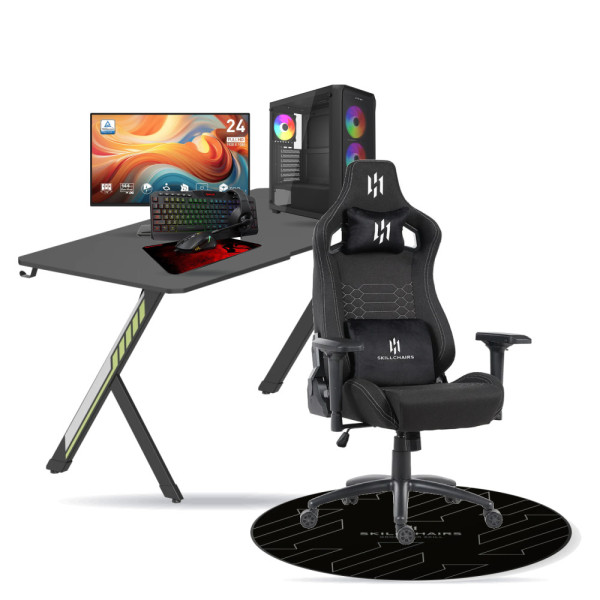 SETUP Complet Ryzen 5 5600X/16GB/512GB SSD/RTX5060 + 24" 144Hz + S101-BA-3 + Fauteuil Slayer + Bureau NEXUS + Tapis