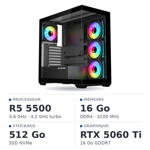 PC Gamer Ryzen 5 5500/16GB/512GB SSD/RTX5060TI 16G