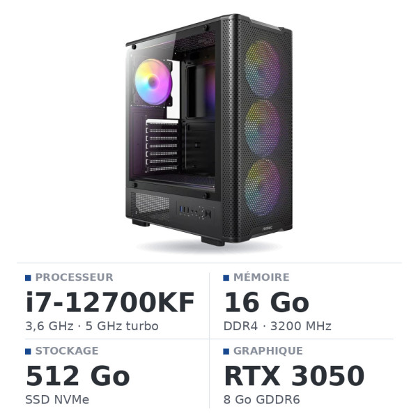 PC Gamer UltraPC Intel Core i7 12700KF/512GB SSD/16GB DDR4/RTX3050 8GB