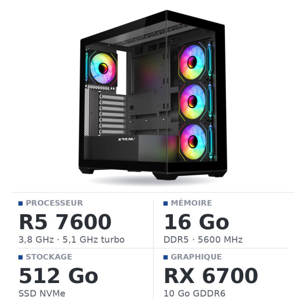 PC Gamer UltraPC Ryzen 5 7600/16GB DDR5/512GB SSD/RX6700