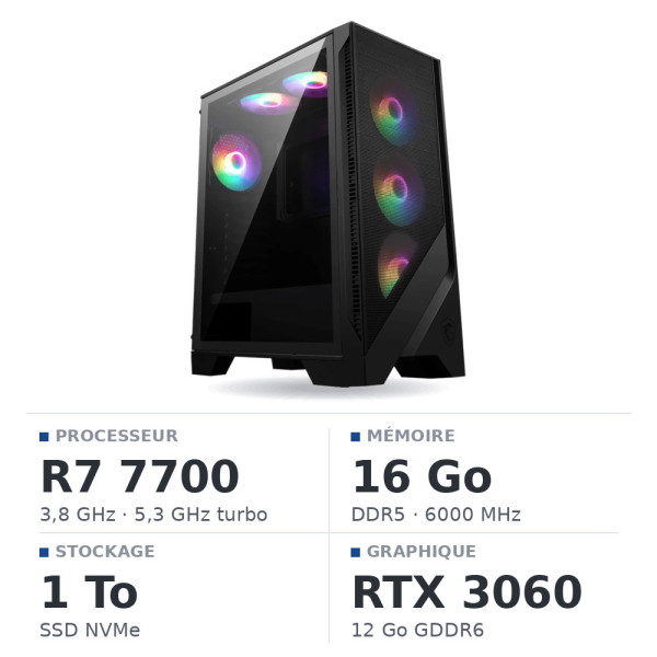 PC Gamer UltraPC Ryzen 7 7700/16GB DDR5/1TB SSD/RTX3060 12G