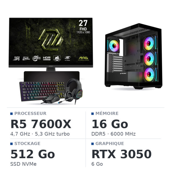 SETUP Ryzen 5 7600X RTX3050 6Go + MAG 272F X24 27" 240Hz + XGC-870