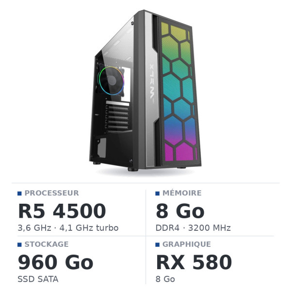 PC Gamer UltraPC Ryzen 5 4500/8GB/960GB SSD/RX580