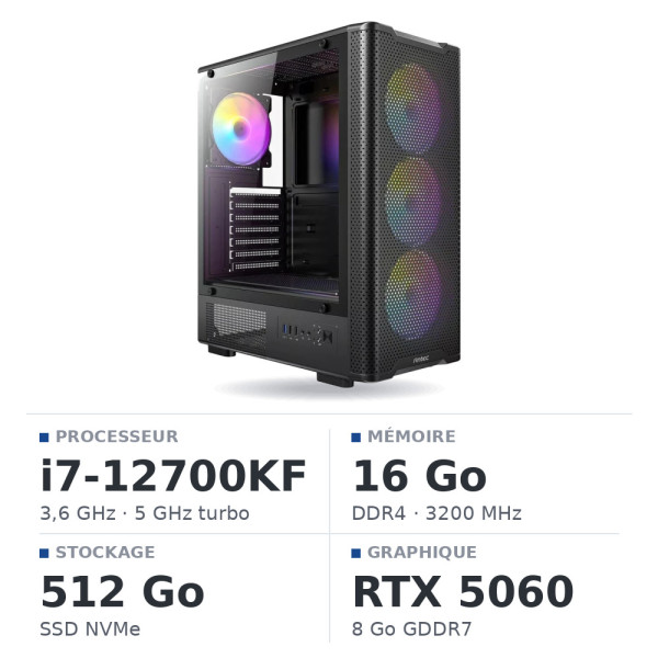 PC Gamer UltraPC Intel Core i7 12700KF/512GB SSD/16GB DDR4/RTX5060