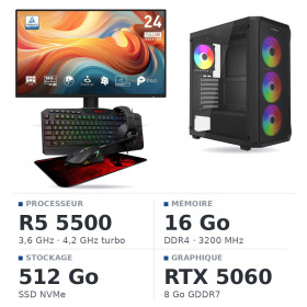 SETUP Ryzen 5 5500 RTX5060 8Go + MP243 E14 24" 144Hz + S101-BA-3