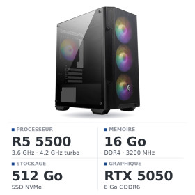 PC Gamer POWERED BY MSI Ryzen 5 5500 /16GB/512GB SSD/RTX5050