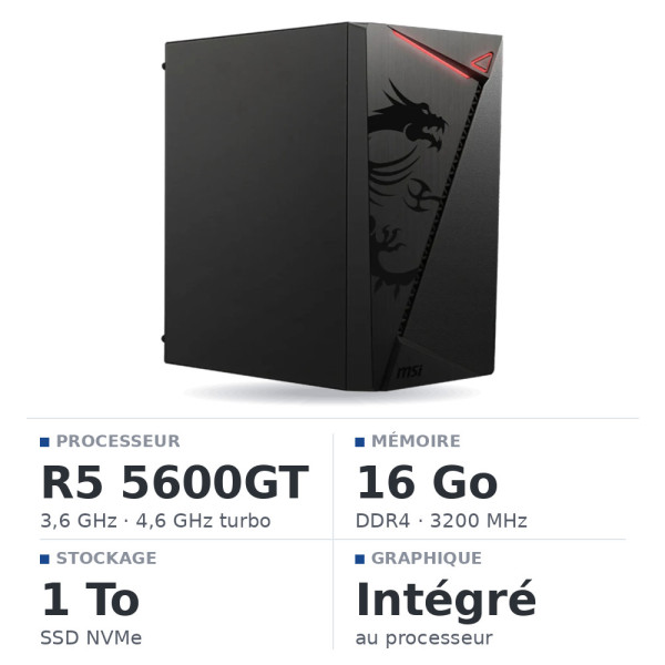 PC Gamer POWERED BY MSI Ryzen 5 5600GT/1TB SSD/16GB/Radeon Vega7