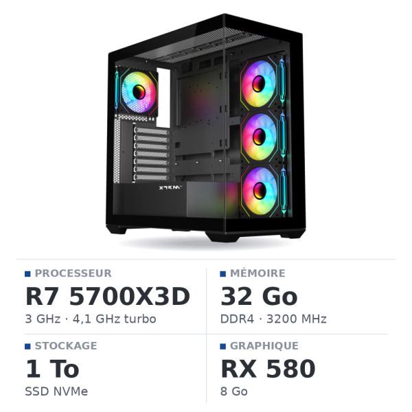 PC Gamer UltraPC Ryzen 7 5700X3D/1TB SSD/32GB/RX580