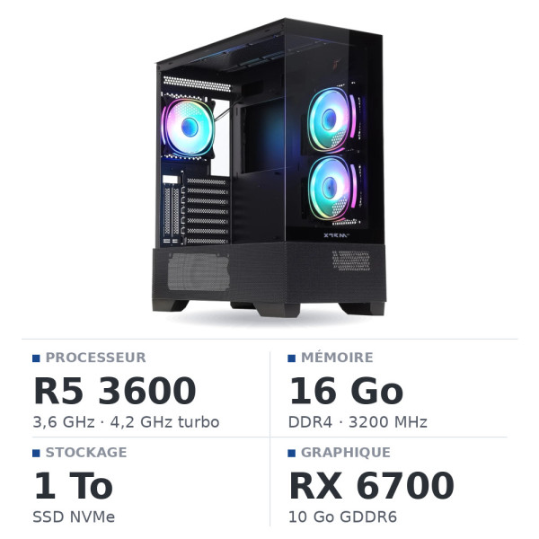 PC Gamer UltraPC Ryzen 5 3600 /16Go/1To SSD/RX6700 10Go