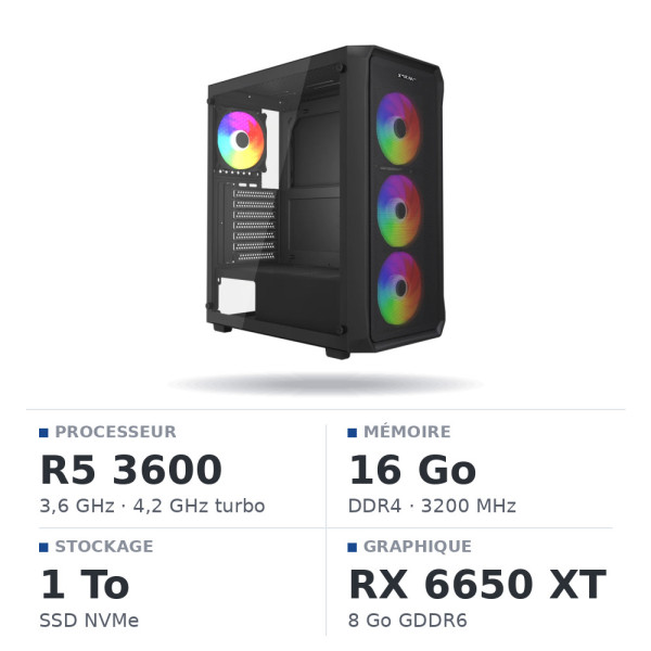 PC Gamer UltraPC Ryzen 5 3600/16GB/1TB SSD/RX6650XT 8GB