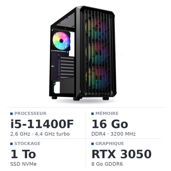 PC Gamer UltraPC Core i5 11400F/1TB SSD/16GB/RTX3050 8GB