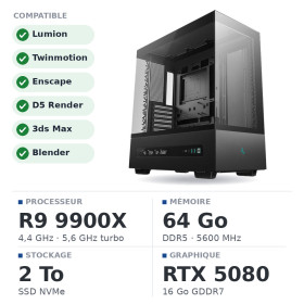 PC PRO UltraPC Rendu 3D Avancé Ryzen 9 9900X/64GB/2TB SSD/RTX 5080 16GB