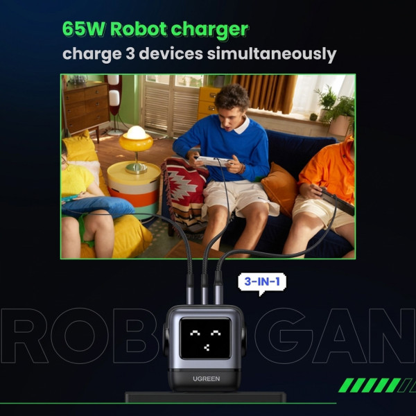 Ugreen Chargeur 65W 2C1A 3 ports GaN Noir (25685B)