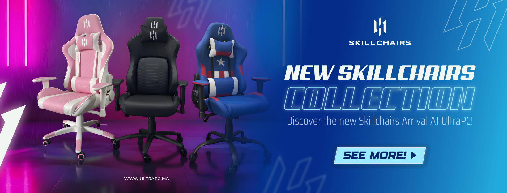 skillchairs gaming chairs new collection banner, ultrapc.ma, banner