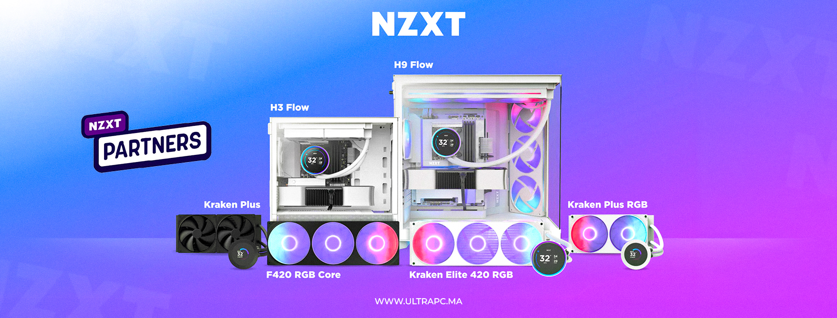 NZXT Maroc, NZXT Kraken Elite 420, NZXT Kraken Plus RGB, NZXT H9 Flow, NZXT H3 Flow, NZXT F420 RGB Core, NZXT Cooling Maroc, NZXT RGB Maroc, Boitier NZXT Maroc, Watercooling NZXT Maroc