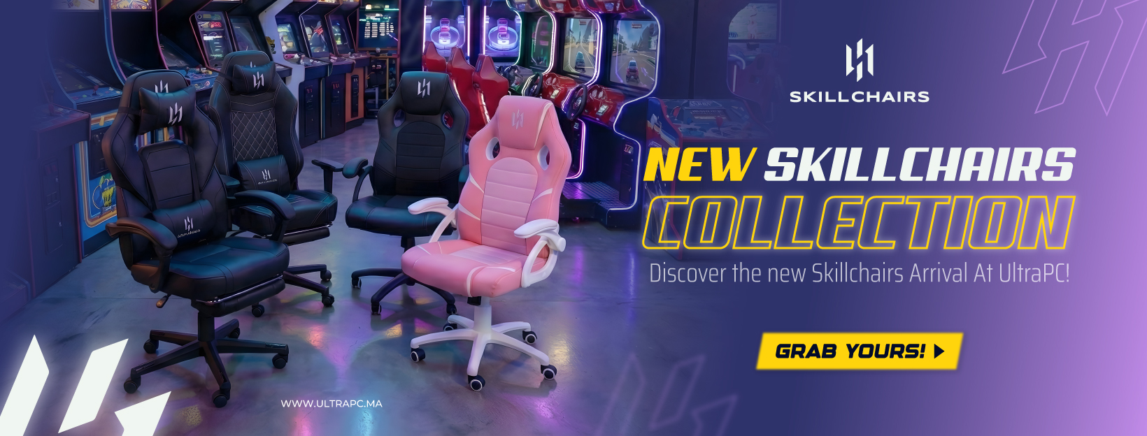 NEW SKILLCHAIRS COLLECTION, GAMING CHAIRS, BANNER, ULTRAPC.MA, SKILLCHAIRS