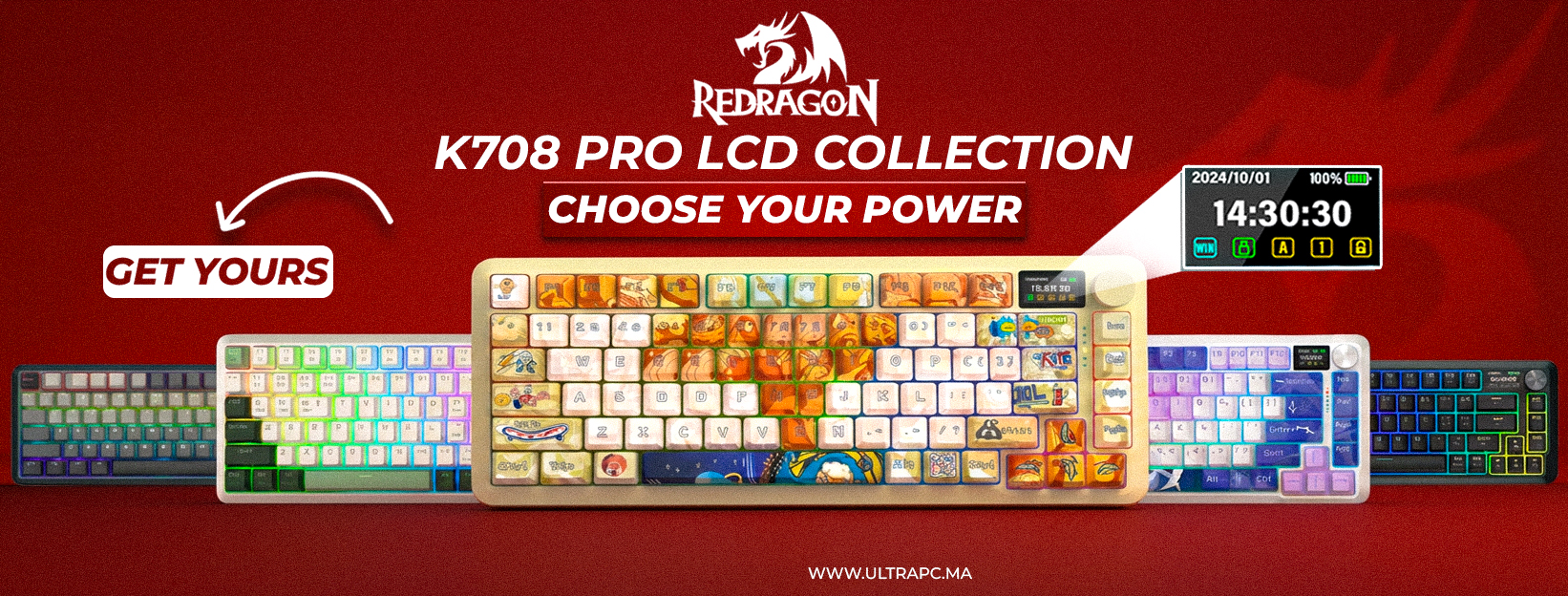 Redragon K708 Pro, Redragon K708 Pro LCD, clavier mécanique Redragon K708, clavier gaming Redragon K708, Redragon K708 Maroc, clavier mécanique LCD Redragon, Redragon K708 Pro prix Maroc, clavier gaming RGB Redragon, clavier custom Redragon, clavier mécan