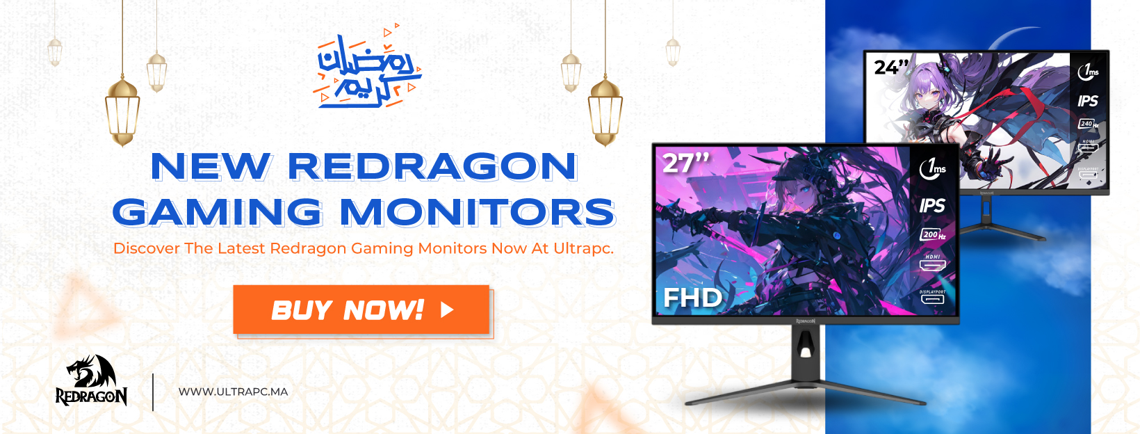 REDRAGON NEW MONITORS ARRIVAL, REDRAGON, ULTRAPC.MA, BANNER