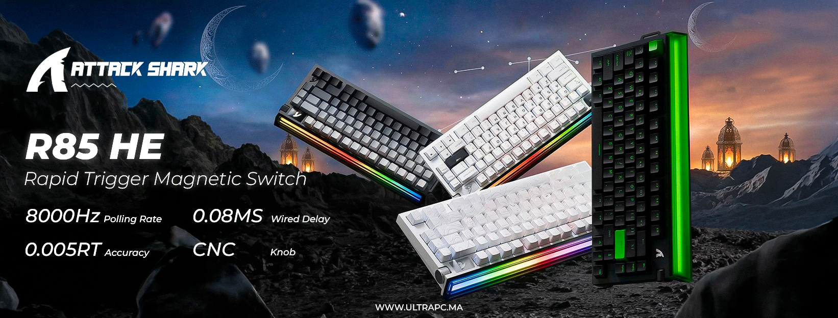 Attack Shark R85 HE, Attack Shark R85 Maroc, clavier gaming Attack Shark R85 HE, clavier magnetic switch gaming, rapid trigger keyboard Maroc, Attack Shark R85 HE prix Maroc, clavier gaming 8000Hz Maroc, clavier mécanique gaming haute performance, Attack 