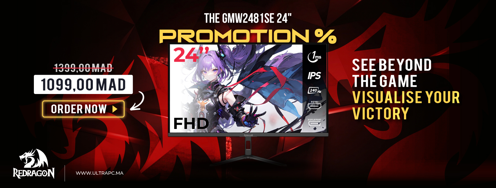 Redragon GMW2481SE 24" 1ms 240Hz IPS PROMOTION BANNER, REDRAGON, ULTRAPC.MA, BANNER