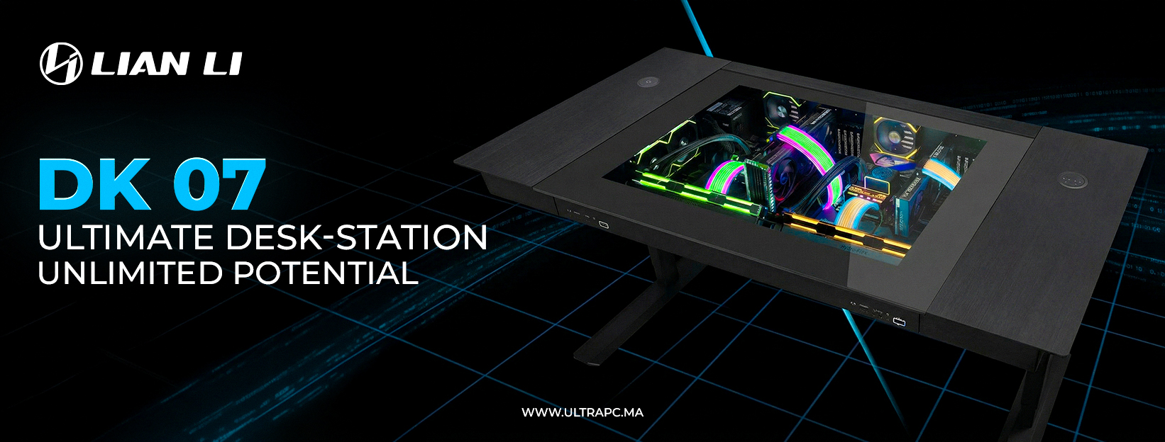 Lian Li DK-07 Maroc, Lian Li desk Maroc, gaming desk PC Maroc, desk station gaming Maroc, bureau gaming haut de gamme Maroc, Lian Li desk prix Maroc, bureau PC gamer Maroc, smart desk gaming Maroc, desk station RGB Maroc, bureau setup gaming Maroc, Lian L