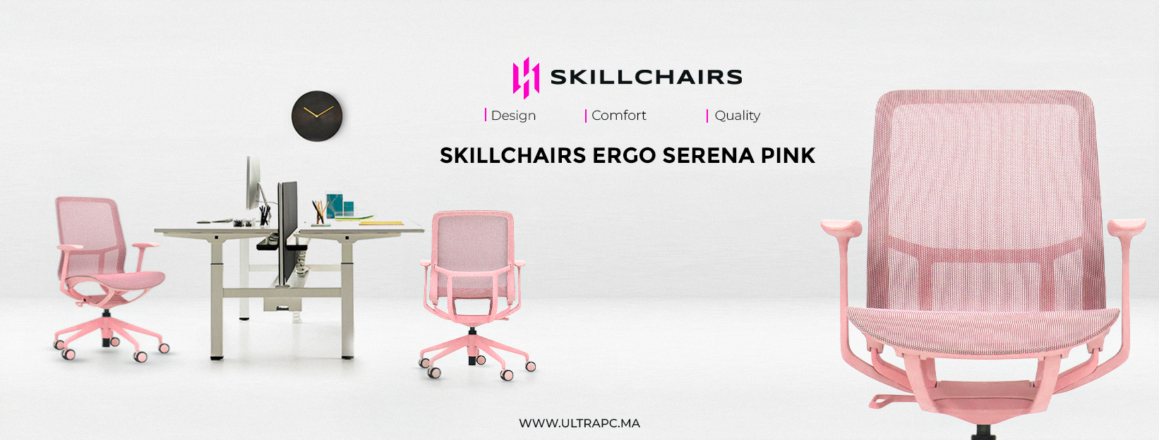 Skillchairs Ergo Serena Pink, chaise ergonomique rose Maroc, chaise bureau rose Maroc, fauteuil bureau ergonomique rose, chaise ergonomique Skillchairs, Skillchairs Maroc, office chair pink Morocco, ergonomic chair Morocco, chaise bureau confortable Maroc