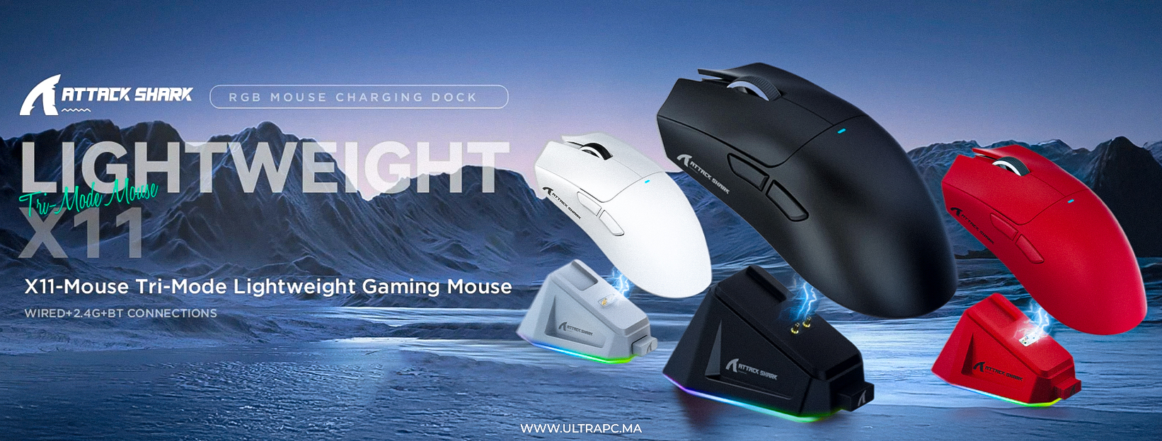 Attack Shark X11 Maroc, souris gaming Maroc, gaming mouse Morocco, souris sans fil gaming Maroc, souris tri-mode Maroc, wireless gaming mouse Morocco, souris légère gaming Maroc, lightweight gaming mouse, souris RGB Maroc, souris pro gamer Maroc, Attack S