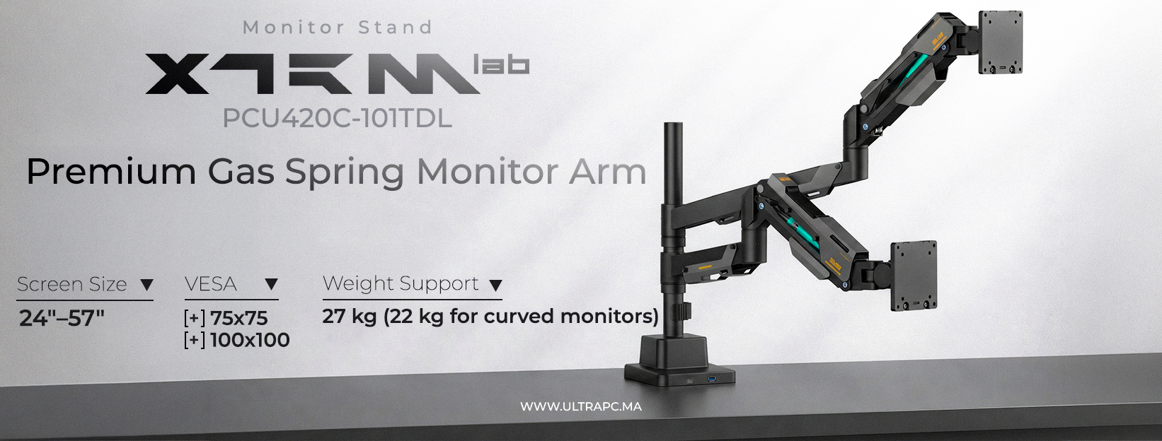 XTRMLAB Monitor Arm Maroc, support écran Maroc, bras écran ergonomique Maroc, dual monitor arm Morocco, monitor stand Morocco, support double écran Maroc, premium gas spring monitor arm, support écran gaming Maroc, bras support moniteur Maroc, support VES